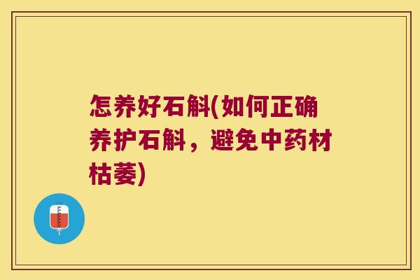 怎养好石斛(如何正确养护石斛，避免中药材枯萎)