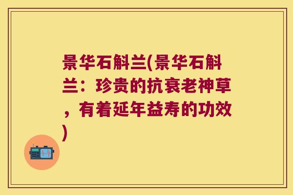 景华石斛兰(景华石斛兰:珍贵的抗神草,有着延年益寿的功效) 景华石斛兰(景华石斛兰:珍贵的抗神草,有着延年益寿的功效)