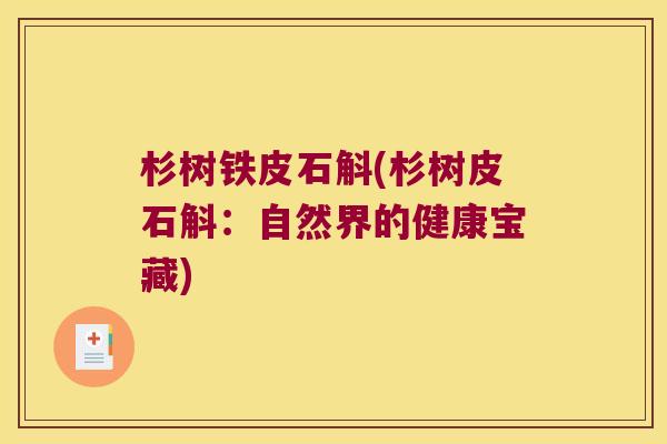 杉树铁皮石斛(杉树皮石斛:自然界的健康宝藏) 杉树铁皮石斛(杉树皮石斛:自然界的健康宝藏)