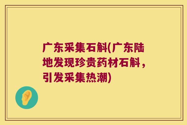 广东采集石斛(广东陆地发现珍贵药材石斛，引发采集热潮)