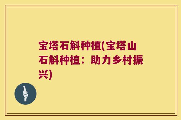 宝塔石斛种植(宝塔山石斛种植：助力乡村振兴)