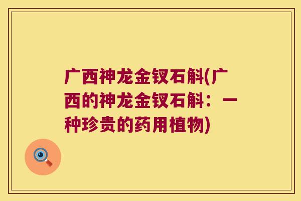 广西神龙金钗石斛(广西的神龙金钗石斛：一种珍贵的药用植物)