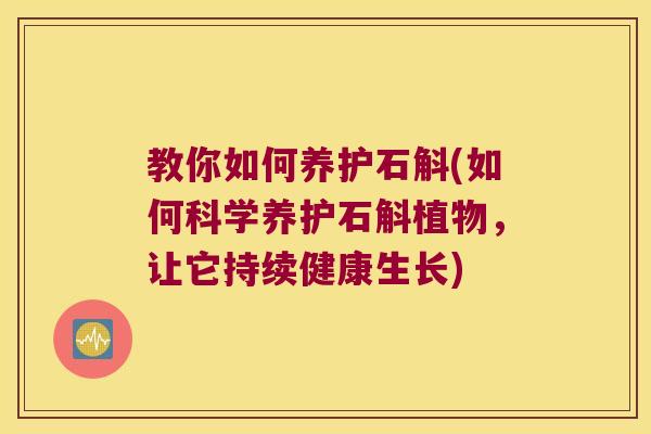 教你如何养护石斛(如何科学养护石斛植物,让它持续健康生长) 教你如何养护石斛(如何科学养护石斛植物,让它持续健康生长)