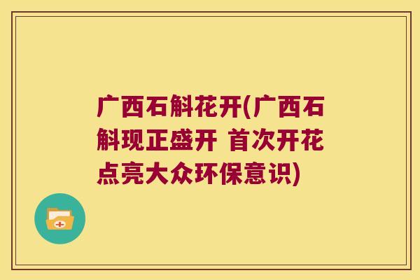 广西石斛花开(广西石斛现正盛开 首次开花点亮大众环保意识)