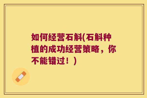 如何经营石斛(石斛种植的成功经营策略，你不能错过！)