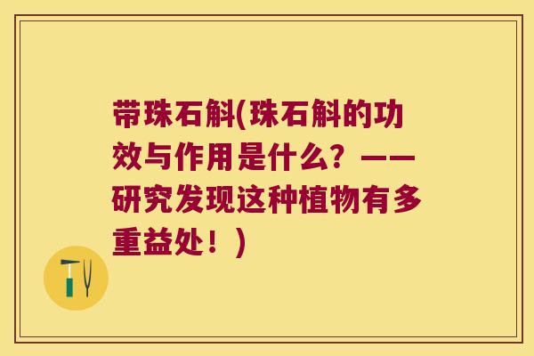 带珠石斛(珠石斛的功效与作用是什么？——研究发现这种植物有多重益处！)