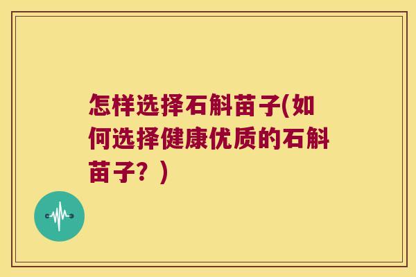 怎样选择石斛苗子(如何选择健康优质的石斛苗子？)