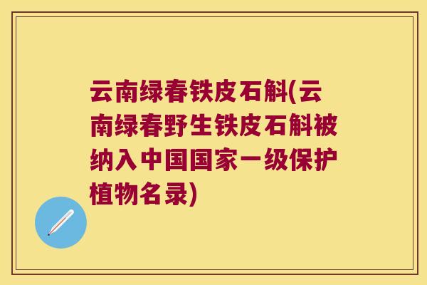 云南绿春铁皮石斛(云南绿春野生铁皮石斛被纳入中国国家一级保护植物名录)