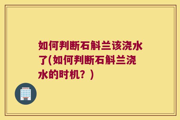 如何判断石斛兰该浇水了(如何判断石斛兰浇水的时机？)