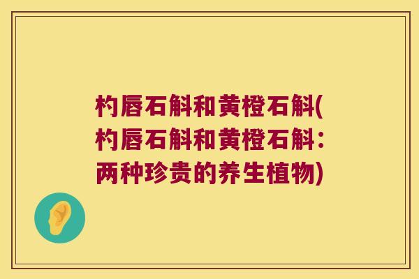 杓唇石斛和黄橙石斛(杓唇石斛和黄橙石斛：两种珍贵的养生植物)