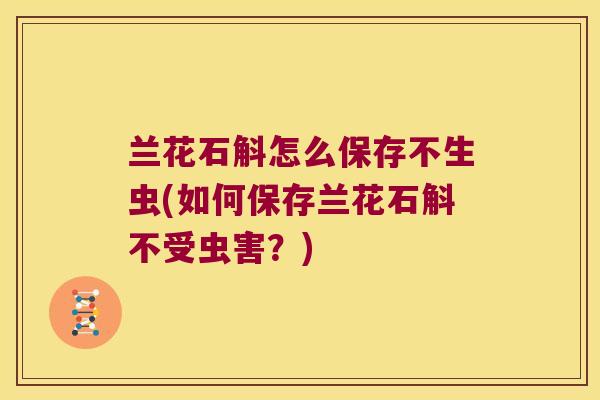兰花石斛怎么保存不生虫(如何保存兰花石斛不受虫害？)