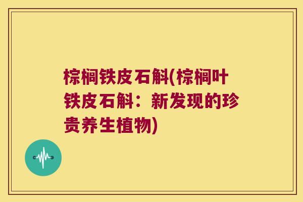 棕榈铁皮石斛(棕榈叶铁皮石斛：新发现的珍贵养生植物)