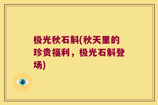 极光秋石斛(秋天里的珍贵福利,极光石斛登场) 极光秋石斛(秋天里的珍贵福利,极光石斛登场)