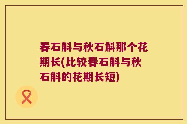 春石斛与秋石斛那个花期长(比较春石斛与秋石斛的花期长短) 春石斛与秋石斛那个花期长(比较春石斛与秋石斛的花期长短)