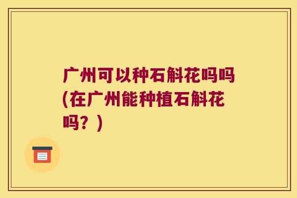 广州可以种石斛花吗吗(在广州能种植石斛花吗？)