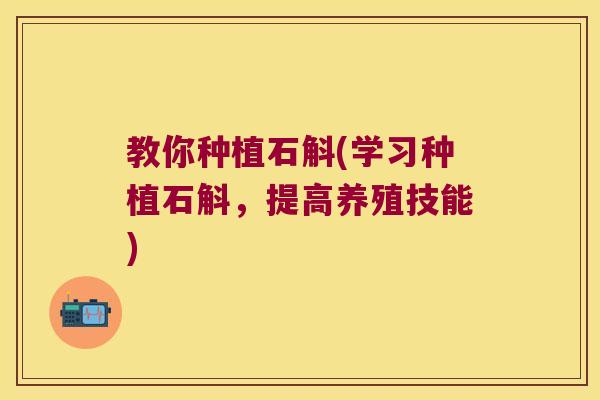教你种植石斛(学习种植石斛,提高养殖技能) 教你种植石斛(学习种植石斛,提高养殖技能)