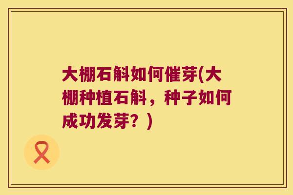 大棚石斛如何催芽(大棚种植石斛，种子如何成功发芽？)