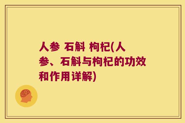 人参 石斛 枸杞(人参、石斛与枸杞的功效和作用详解)