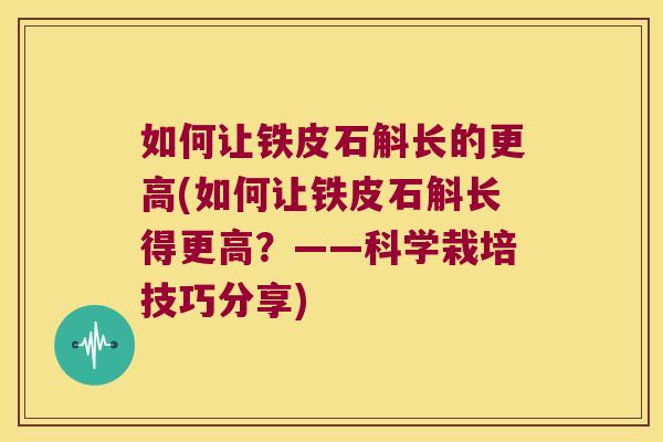 如何让铁皮石斛长的更高(如何让铁皮石斛长得更高？——科学栽培技巧分享)