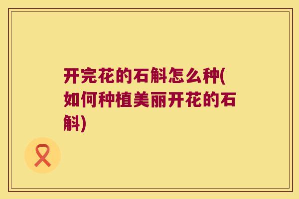开完花的石斛怎么种(如何种植美丽开花的石斛) 开完花的石斛怎么种(如何种植美丽开花的石斛)