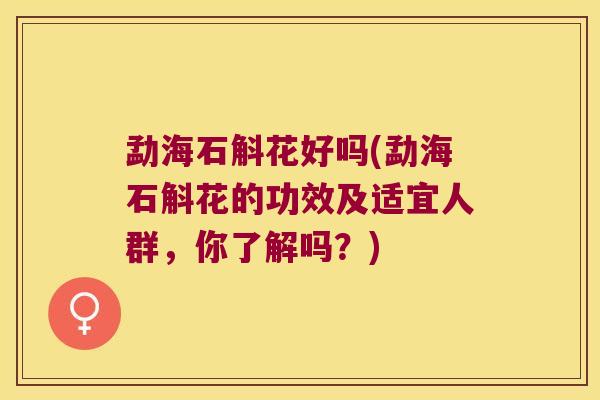 勐海石斛花好吗(勐海石斛花的功效及适宜人群，你了解吗？)