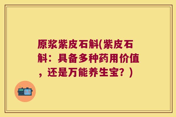 原浆紫皮石斛(紫皮石斛：具备多种药用价值，还是万能养生宝？)