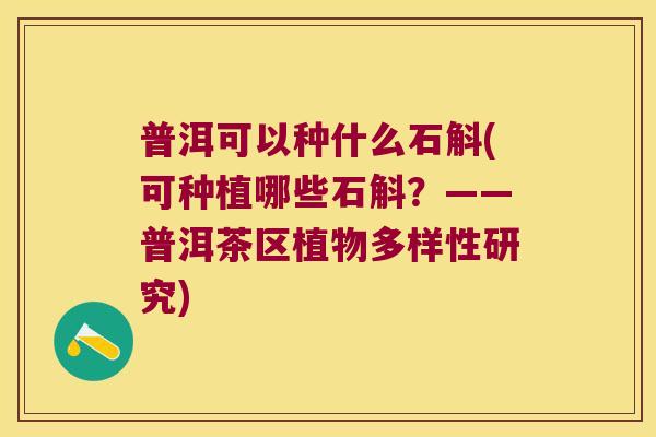 普洱可以种什么石斛(可种植哪些石斛?——普洱茶区植物多样性研究) 普洱可以种什么石斛(可种植哪些石斛?——普洱茶区植物多样性研究)