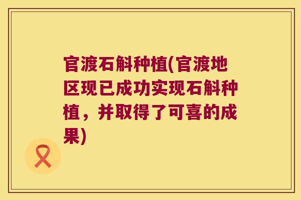 官渡石斛种植(官渡地区现已成功实现石斛种植，并取得了可喜的成果)