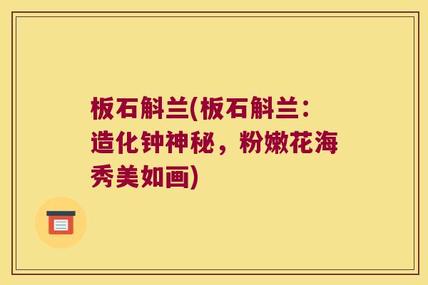 板石斛兰(板石斛兰:造化钟神秘,粉嫩花海秀美如画) 板石斛兰(板石斛兰:造化钟神秘,粉嫩花海秀美如画)