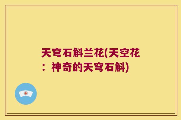 天穹石斛兰花(天空花：神奇的天穹石斛)