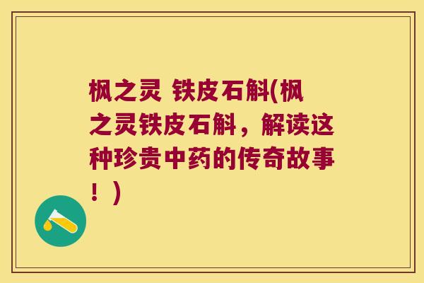 枫之灵 铁皮石斛(枫之灵铁皮石斛，解读这种珍贵的传奇故事！)