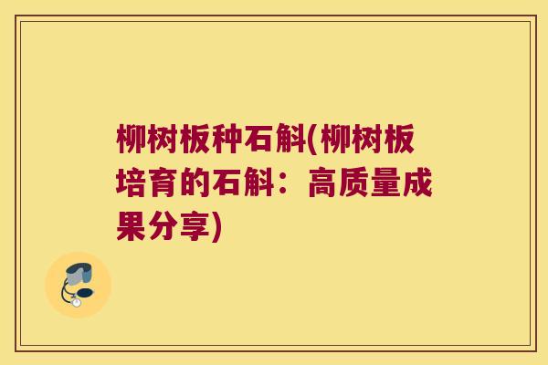 柳树板种石斛(柳树板培育的石斛：高质量成果分享)