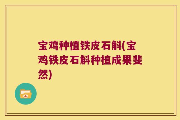 宝鸡种植铁皮石斛(宝鸡铁皮石斛种植成果斐然) 宝鸡种植铁皮石斛(宝鸡铁皮石斛种植成果斐然)