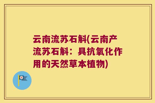 云南流苏石斛(云南产流苏石斛：具抗氧化作用的天然草本植物)