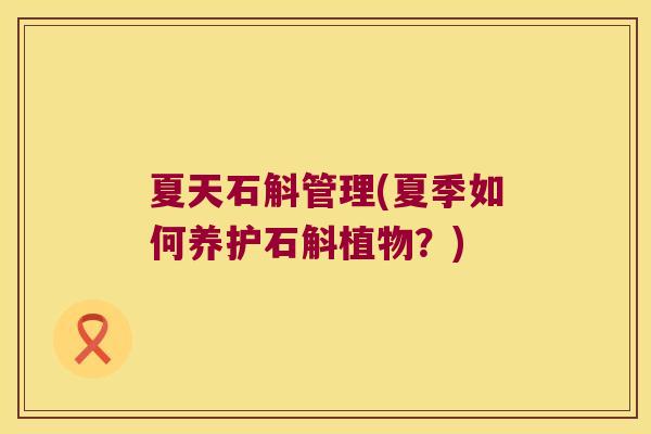 夏天石斛管理(夏季如何养护石斛植物？)