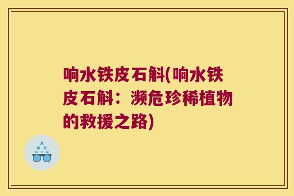 响水铁皮石斛(响水铁皮石斛：濒危珍稀植物的救援之路)