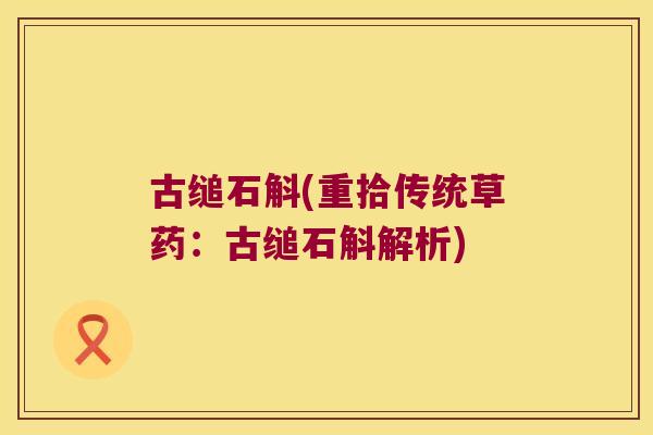 古缒石斛(重拾传统草药：古缒石斛解析)