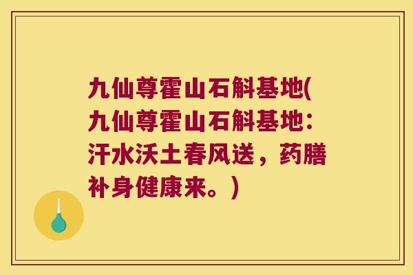 九仙尊霍山石斛基地(九仙尊霍山石斛基地：汗水沃土春风送，药膳补身健康来。)