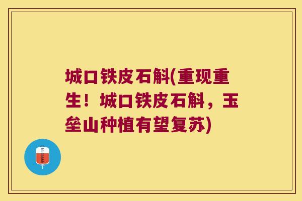 城口铁皮石斛(重现重生！城口铁皮石斛，玉垒山种植有望复苏)