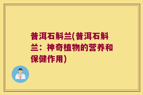 普洱石斛兰(普洱石斛兰：神奇植物的营养和保健作用)