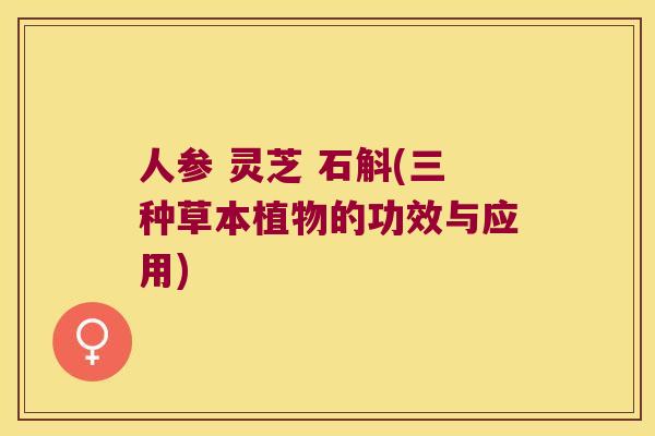 人参 灵芝 石斛(三种草本植物的功效与应用)
