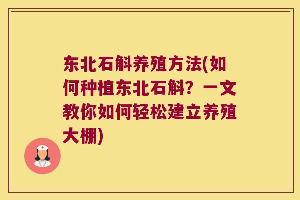 东北石斛养殖方法(如何种植东北石斛？一文教你如何轻松建立养殖大棚)