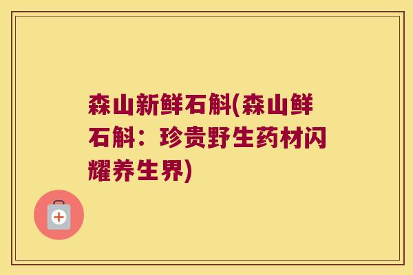 森山新鲜石斛(森山鲜石斛：珍贵野生药材闪耀养生界)