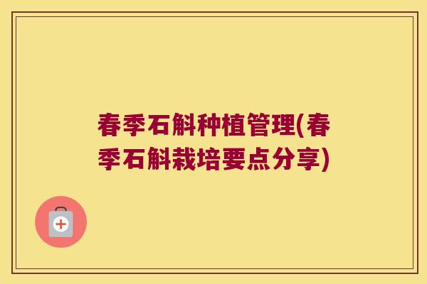 春季石斛种植管理(春季石斛栽培要点分享)