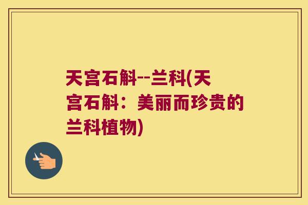 天宫石斛--兰科(天宫石斛：美丽而珍贵的兰科植物)