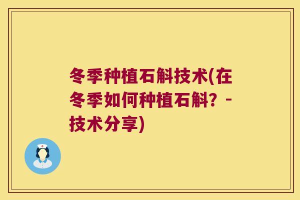 冬季种植石斛技术(在冬季如何种植石斛？-技术分享)