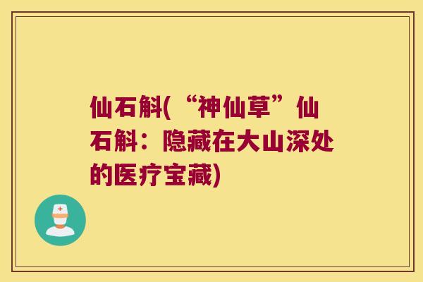 仙石斛(“神仙草”仙石斛：隐藏在大山深处的医疗宝藏)