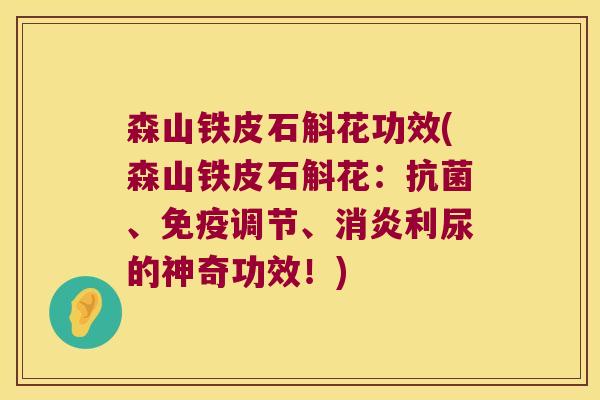森山铁皮石斛花功效(森山铁皮石斛花：抗菌、免疫调节、消炎利尿的神奇功效！)