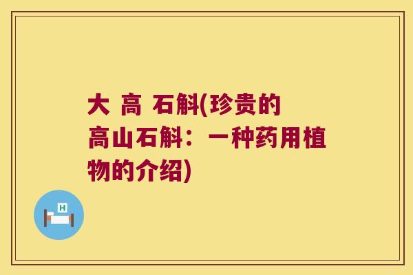 大 高 石斛(珍贵的高山石斛：一种药用植物的介绍)