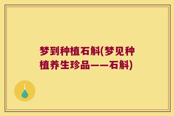 梦到种植石斛(梦见种植养生珍品——石斛)